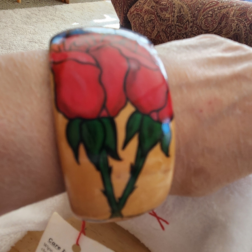 Hand-Painted Statement Bangle Bracelet Bold Pop A… - image 6